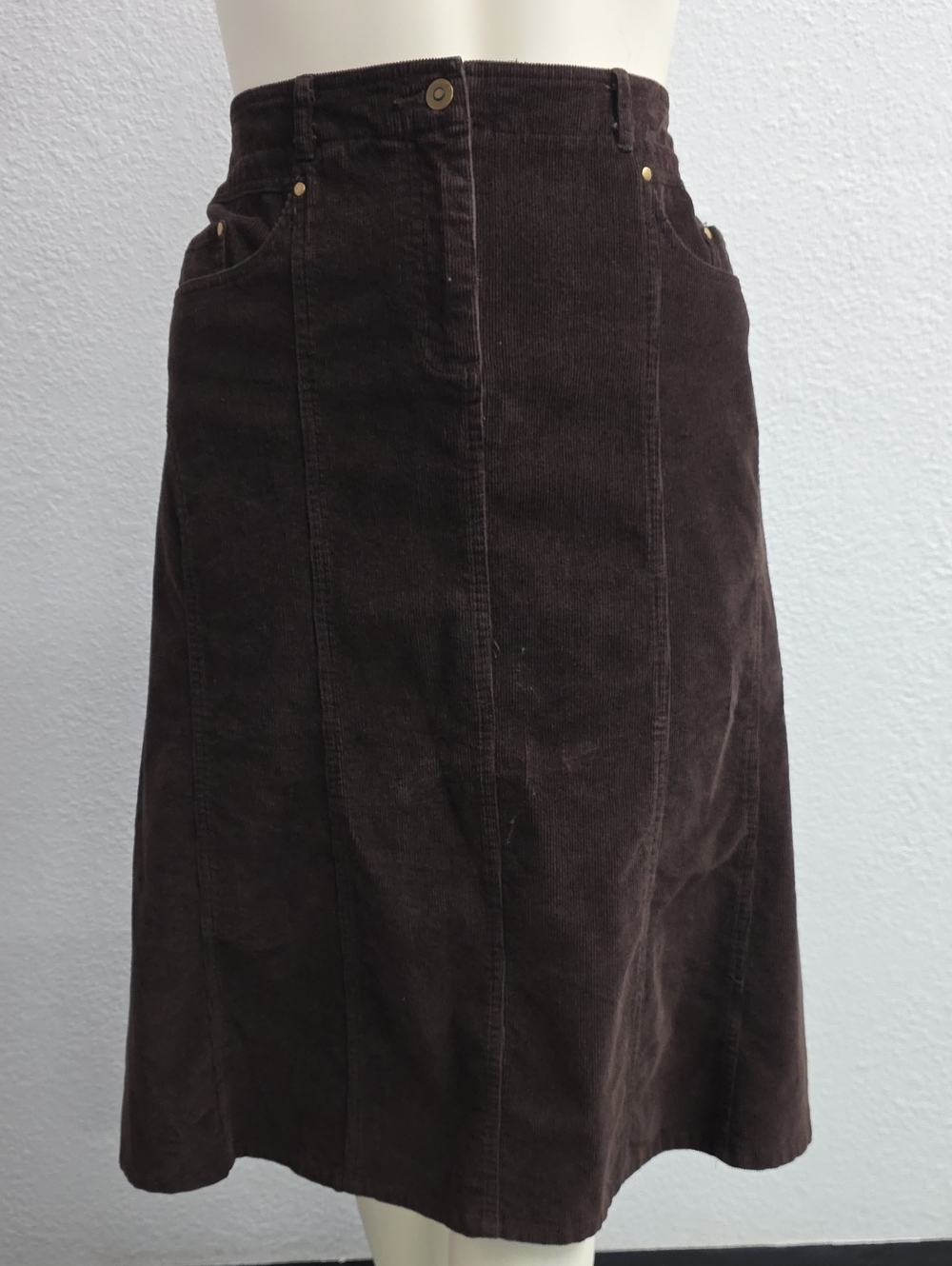 AChristopher & Banks Chocolate Brown Corduroy Western Panel Skirt Size 12